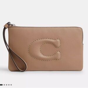 Large Corner Zip Wristlet Taupe/Silver NWT